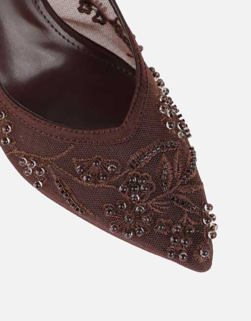 SIMMI Shoes Alizia embellished slingback courts in brown mesh, 5 of 5