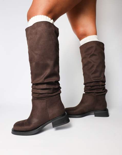 SIMMI Shoes Amrose ruched heeled boots in brown suede - view 1