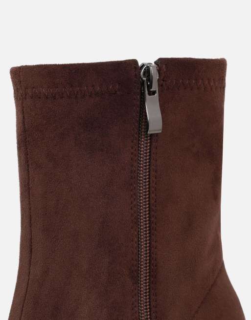 SIMMI Shoes Bark block heeled ankle boots in brown suedette, 3 of 4