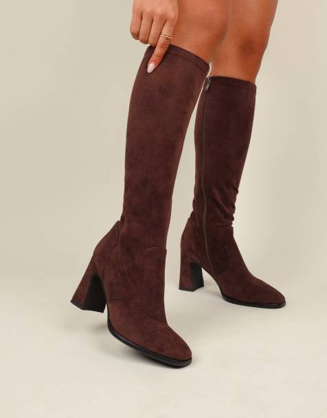 SIMMI Shoes Beatrix knee height boots in brown suedette - view 1