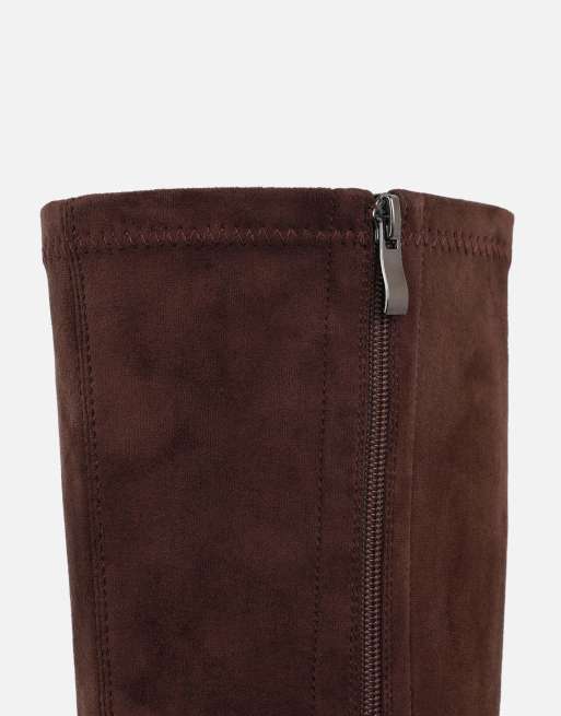 SIMMI Shoes Beatrix knee height boots in brown suedette, 3 of 4