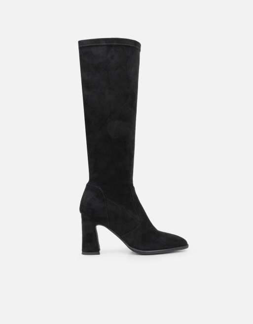 SIMMI Shoes Beatrix knee high block heeled boots in black suedette, 2 of 4