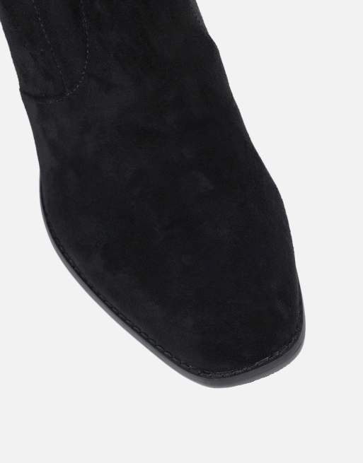 SIMMI Shoes Beatrix knee high block heeled boots in black suedette, 4 of 4