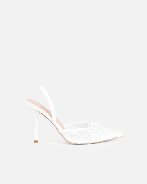 SIMMI Shoes Bebee bow heeled sandals in white lace, 4 of 4