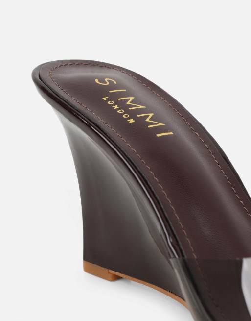 SIMMI Shoes Belize mule wedges in brown patent, 3 of 4
