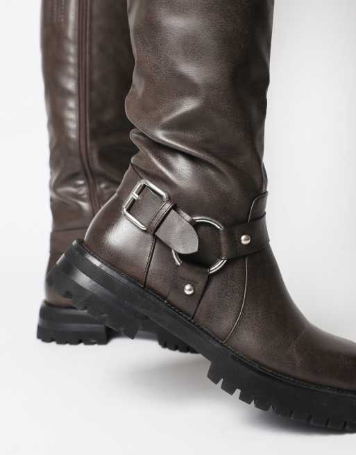 SIMMI Shoes Benton knee high chunky biker boots in brown, 2 of 4