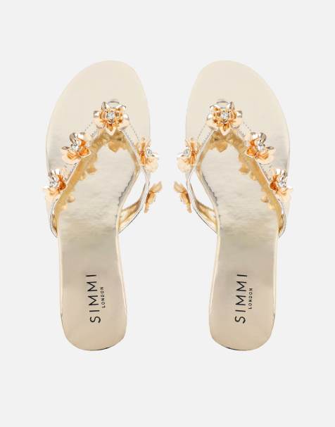 SIMMI Shoes Carissa mirror embellished flat sandals in gold mirror - view 1