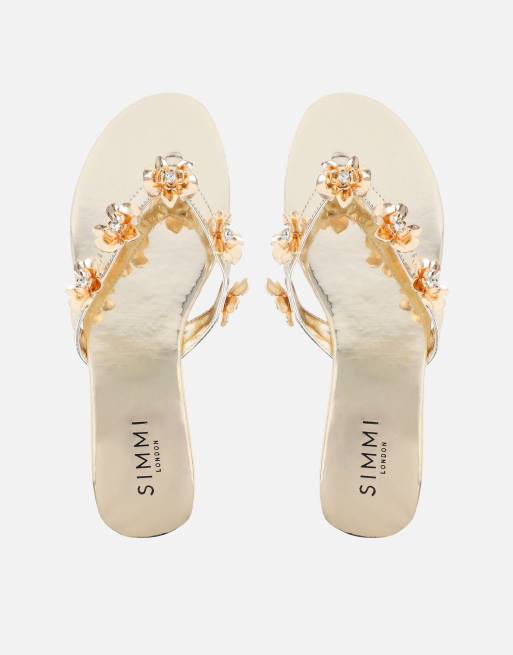 SIMMI Shoes Carissa mirror embellished flat sandals in gold mirror, 2 of 4