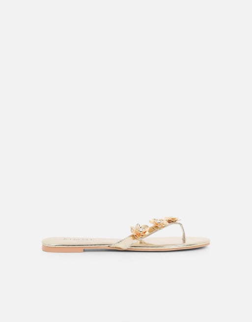 SIMMI Shoes Carissa mirror embellished flat sandals in gold mirror, 3 of 4