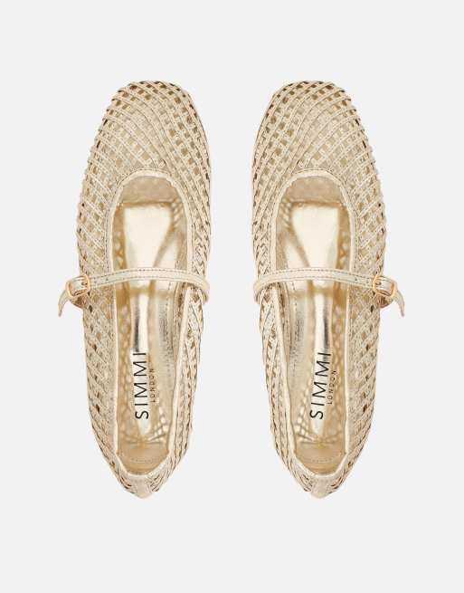 SIMMI Shoes Cecilia woven mesh ballet flats in gold metallic, 3 of 4