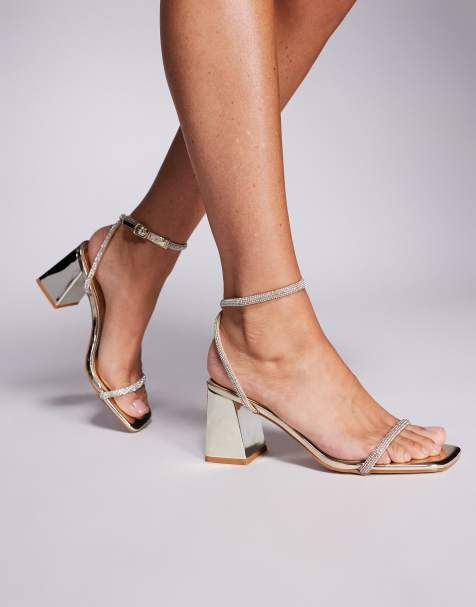 SIMMI Shoes Ciel mirror diamante low block heeled sandals in gold - view 1