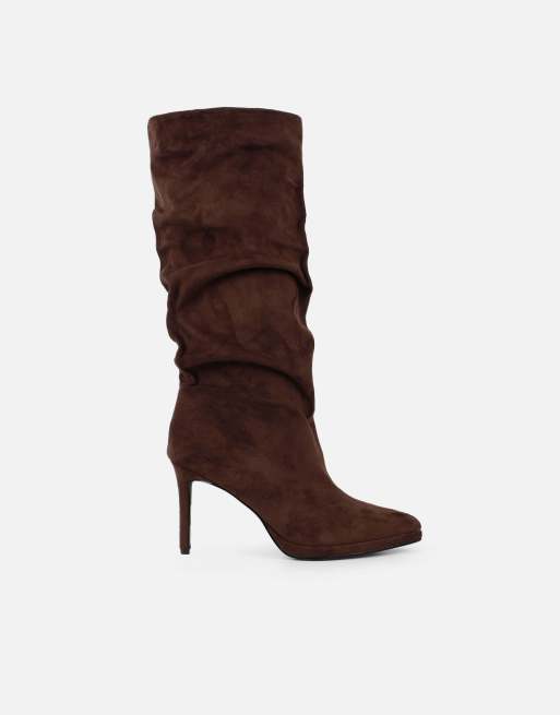 SIMMI Shoes Clarke ruched boots in brown suedette, 2 of 4