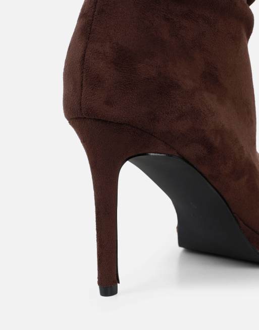 SIMMI Shoes Clarke ruched boots in brown suedette, 3 of 4