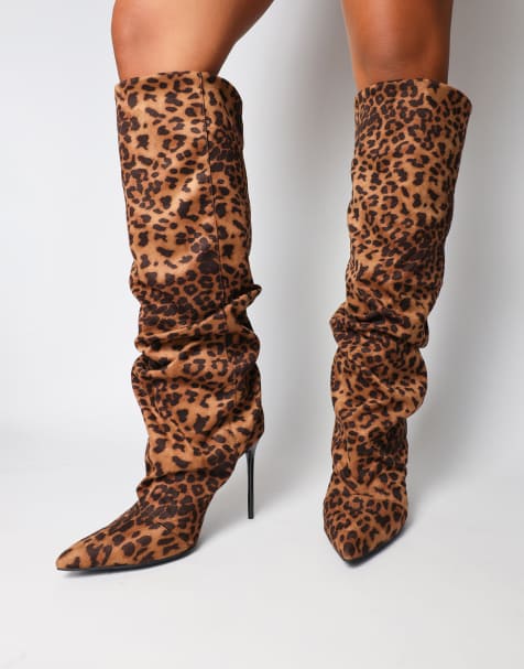SIMMI Shoes Cotton ruched heeled boots in leopard suede - view 1