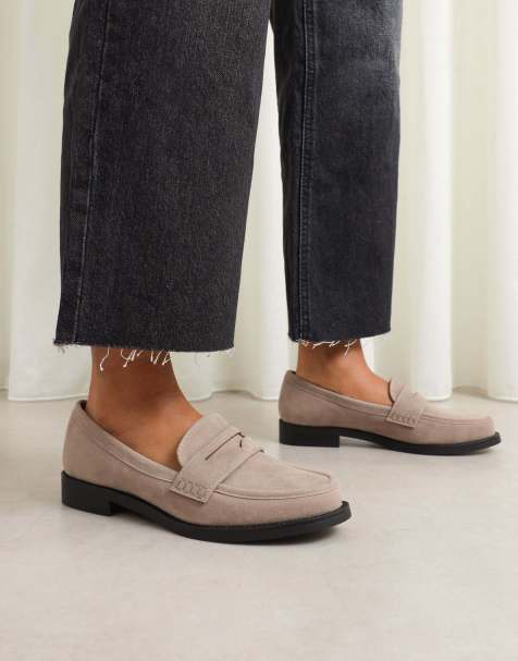 SIMMI Shoes Dime penny loafers in taupe faux suede - view 1
