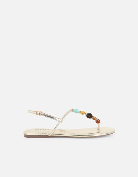 SIMMI Shoes Disha beaded flat sandals in gold metallic - view 1
