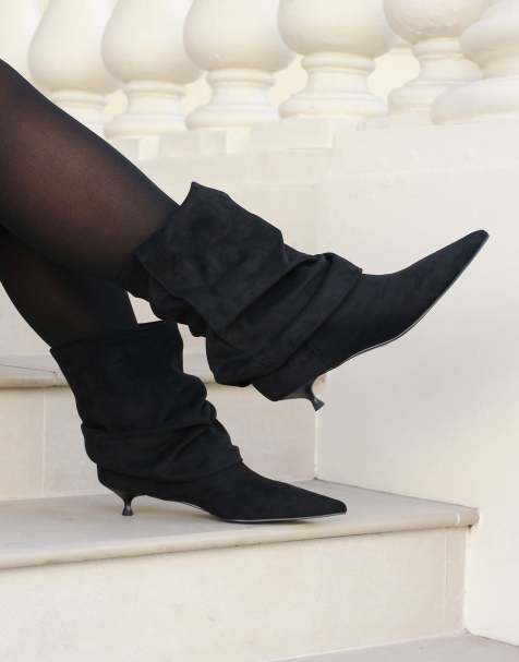 SIMMI Shoes Dixee ruched foldover pixie boots in black suedette - view 1