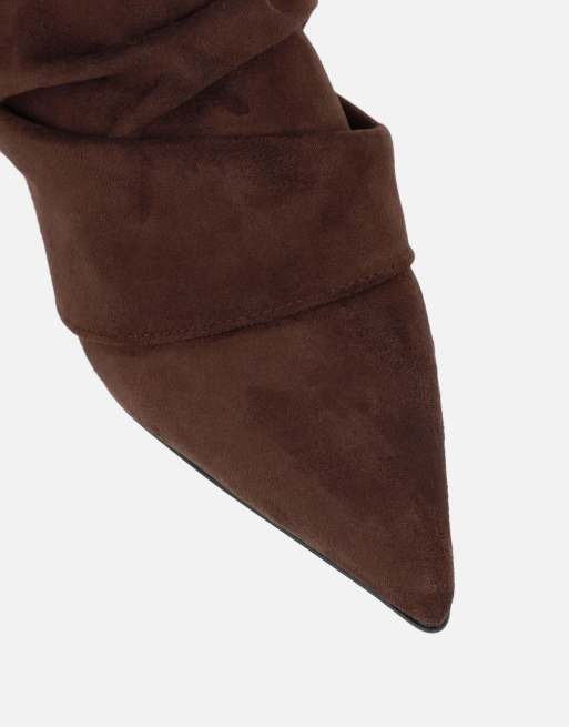 SIMMI Shoes Dixee ruched foldover pixie boots in brown suedette, 4 of 4