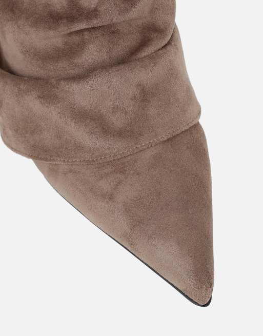 SIMMI Shoes Dixee ruched foldover pixie boots in taupe suedette, 4 of 4