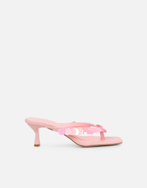SIMMI Shoes Dixy strap square toe heeled mules in pink sequin, 2 of 4