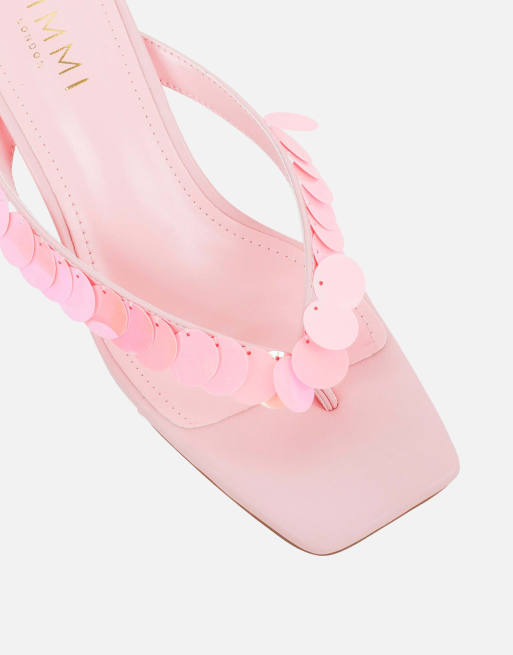 SIMMI Shoes Dixy strap square toe heeled mules in pink sequin, 4 of 4