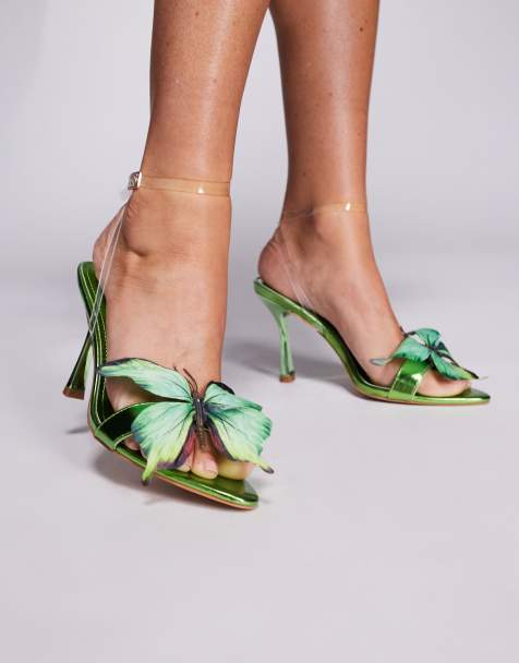 SIMMI Shoes Fenelly metallic butterfly detail heeled sandals in green - view 1