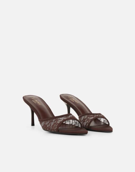 SIMMI Shoes Fiorella mules in brown lace, 3 of 4