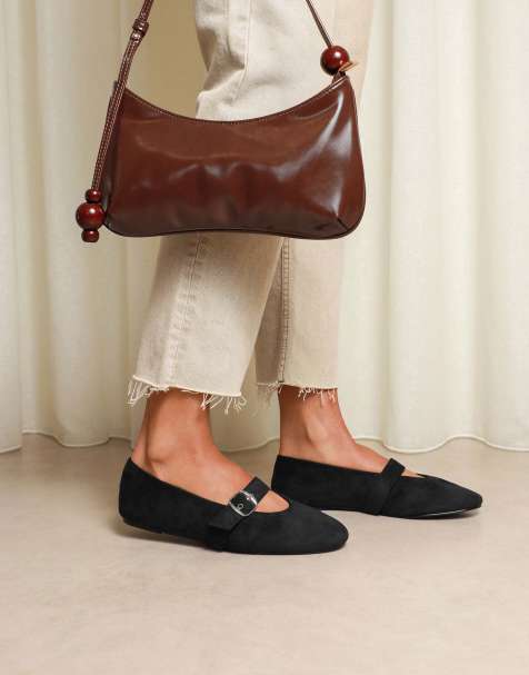 SIMMI Shoes Fleur buckle ballet flats in black suede - view 1
