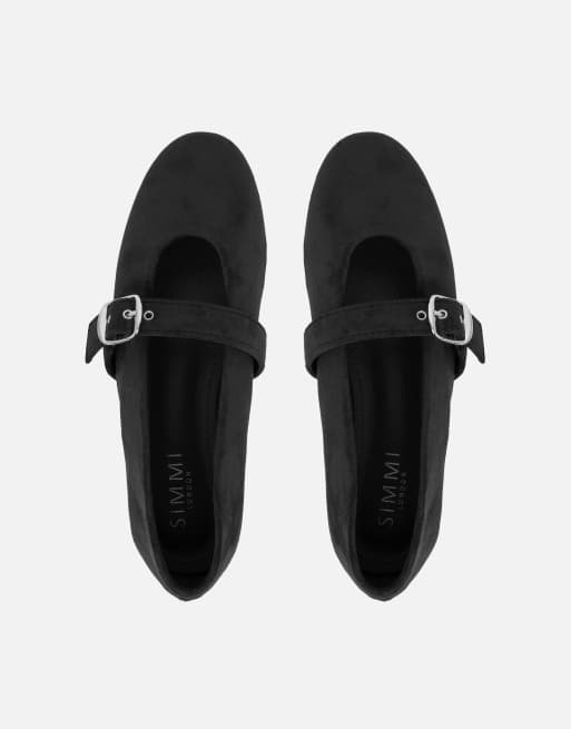SIMMI Shoes Fleur buckle ballet flats in black suede, 3 of 4