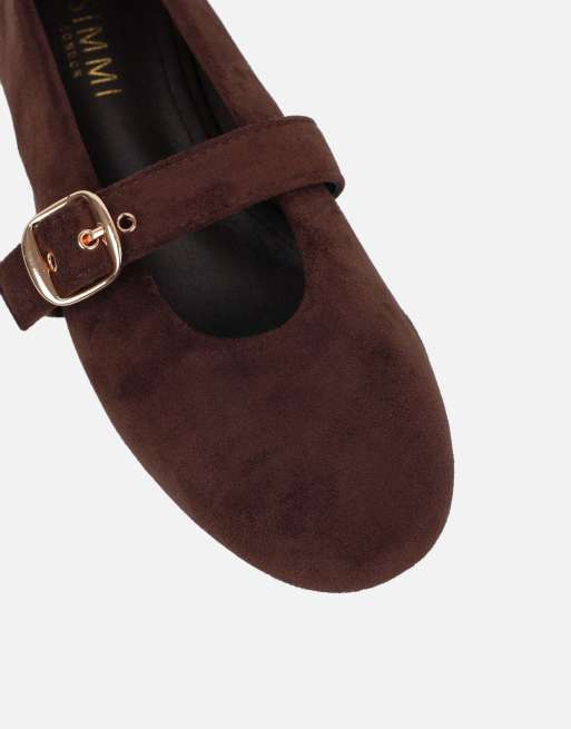 SIMMI Shoes Fleur buckle ballet flats in brown suede, 4 of 4