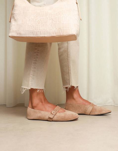 SIMMI Shoes Fleur buckle ballets flat in beige suede - view 1