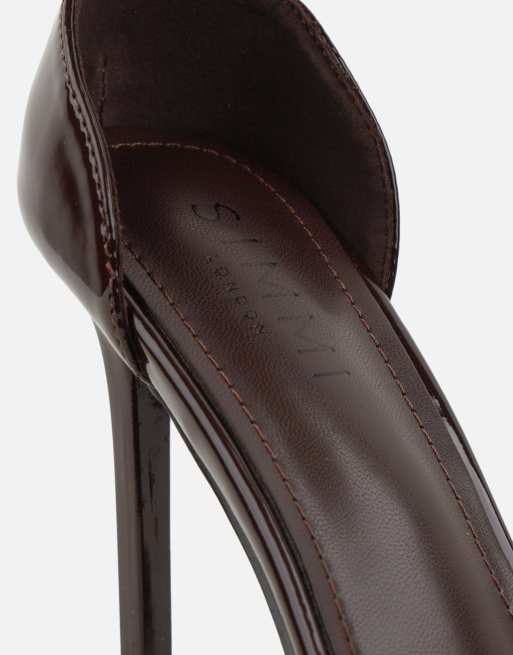 SIMMI Shoes Gabby barely there heeled sandals in brown patent, 3 of 4