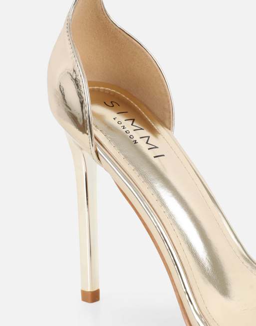 SIMMI Shoes Gabby barely there heeled sandals in gold mirror, 4 of 4
