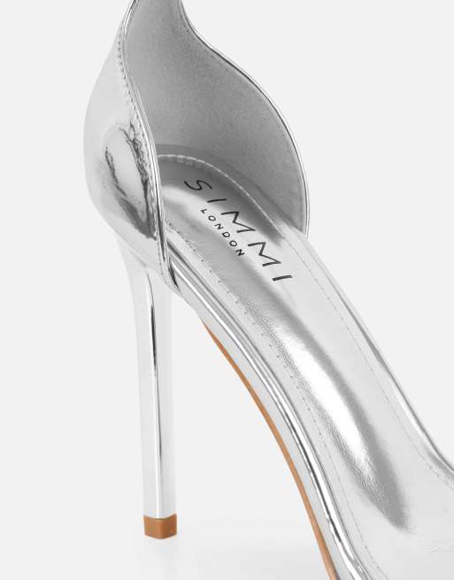 SIMMI Shoes Gabby barely there heeled sandals in silver mirror, 3 of 4