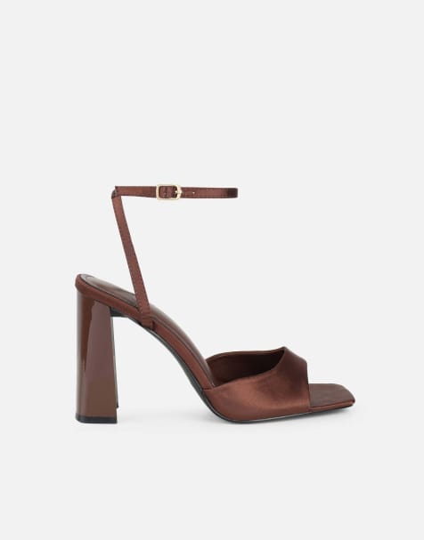SIMMI Shoes Jeena block heeled sandals in chocolate satin - view 1