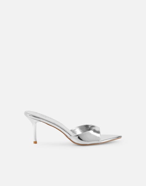 SIMMI Shoes Jerez peep toe heeled sandals in silver mirror - view 1