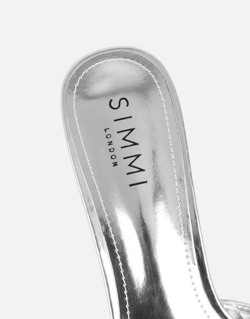 SIMMI Shoes Jerez peep toe heeled sandals in silver mirror, 3 of 4