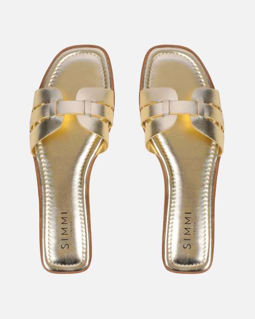 SIMMI Shoes Jorja slip on flat sandals in gold metallic, 2 of 4