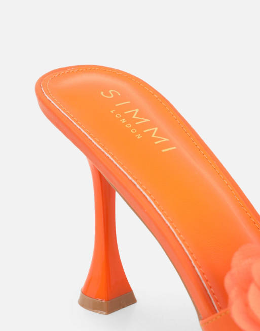 SIMMI Shoes Kaz petal detail mules in orange, 3 of 4