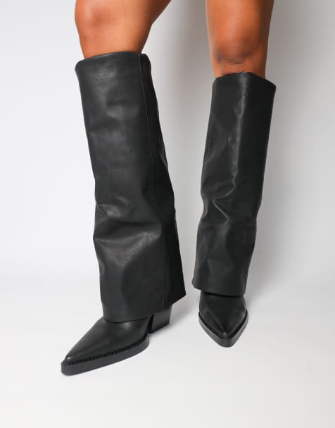 SIMMI Shoes Kiarra western foldover heeled boots in black - view 1