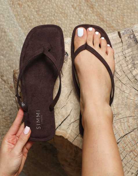 SIMMI Shoes Kima suede flat sandals in brown suede - view 1