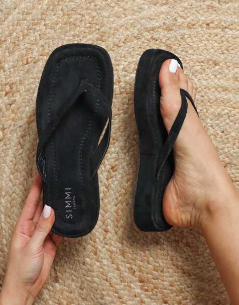 SIMMI Shoes Kimmie flatform toe post sandals in black suede - view 1