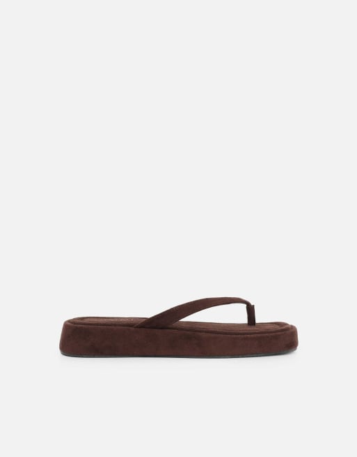 SIMMI Shoes Kimmie flatform toe post sandals in brown suede, 2 of 4