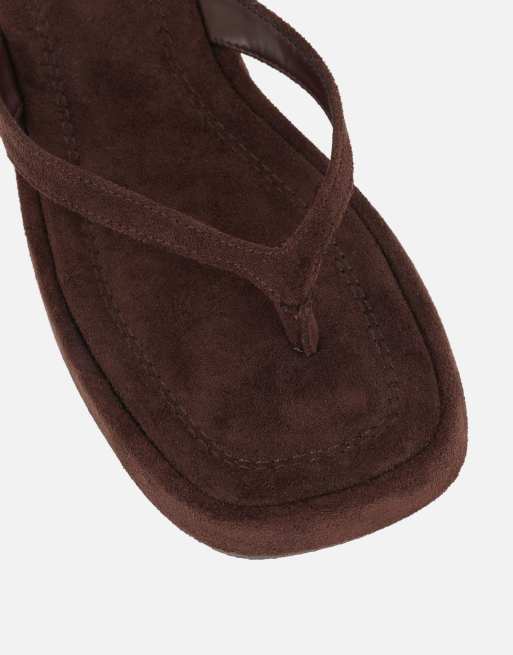 SIMMI Shoes Kimmie flatform toe post sandals in brown suede, 4 of 4