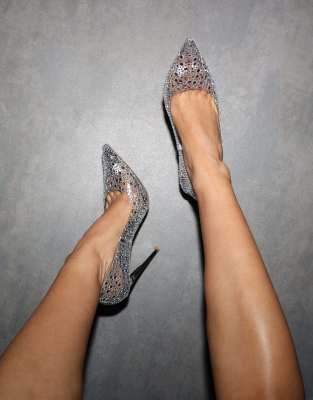 SIMMI Shoes Kris embellished court shoes in clear and silver