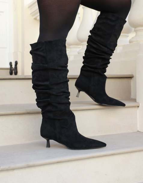 SIMMI Shoes Lammy ruched boots in black suedette - view 1