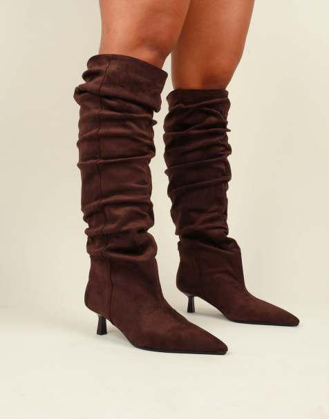 SIMMI Shoes Lammy ruched boots in brown suedette - view 1
