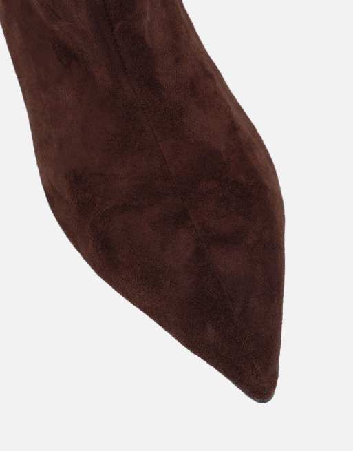 SIMMI Shoes Lammy ruched boots in brown suedette, 4 of 4