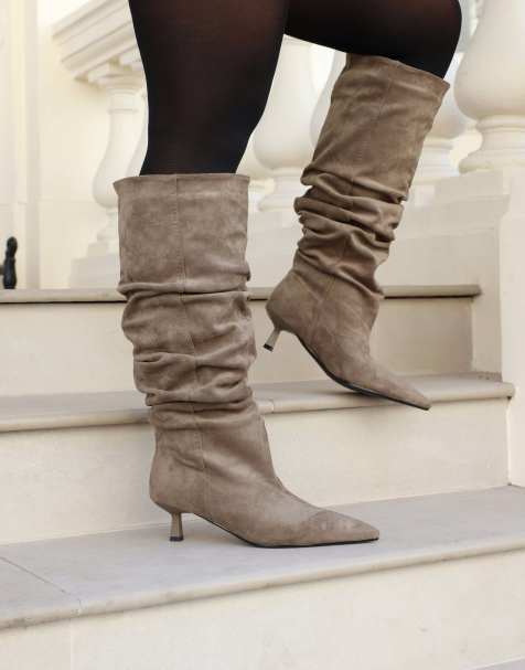 SIMMI Shoes Lammy ruched boots in taupe suedette - view 1