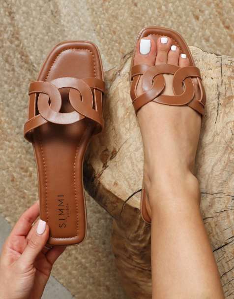 SIMMI Shoes Laurel flat sandals in tan - view 1